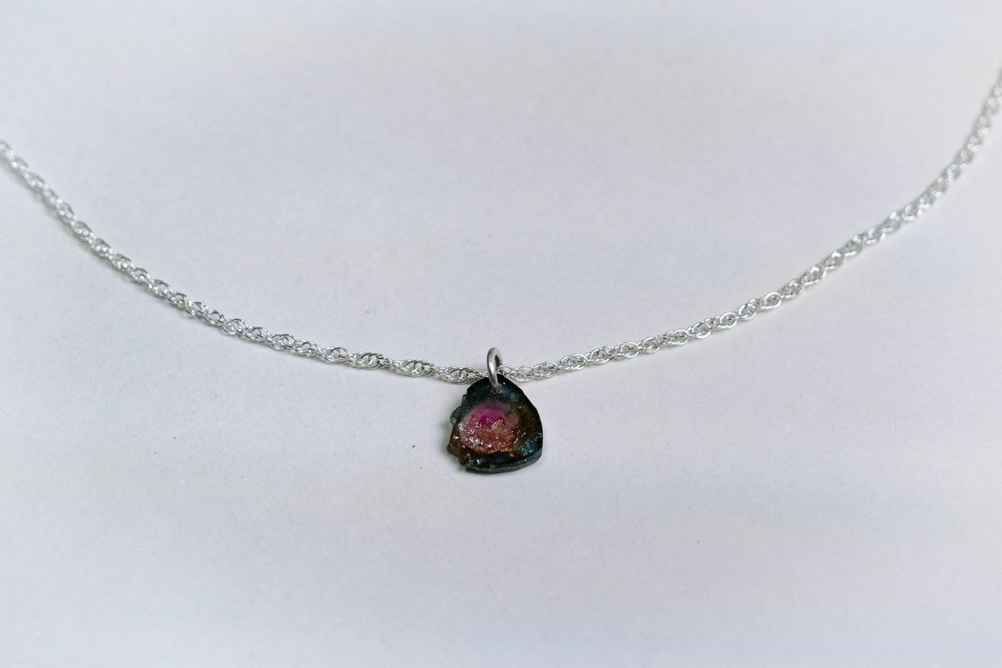Ocean Blue Tourmaline Slice Necklace