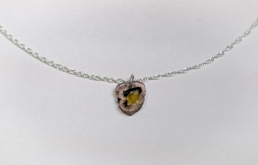Pink and Black Tourmaline Slice Necklace