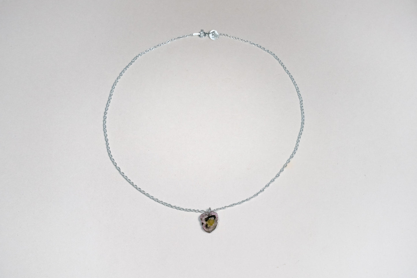 Pink and Black Tourmaline Slice Necklace