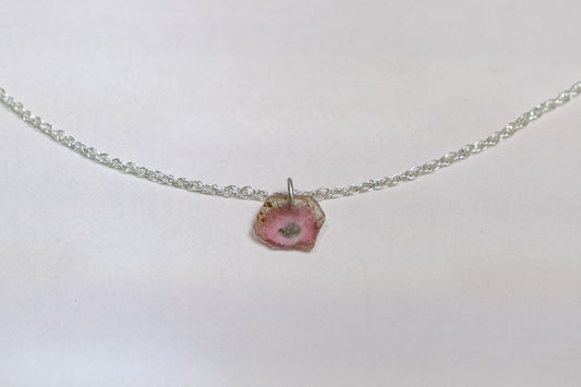 Pink and Blue Tourmaline Slice Necklace